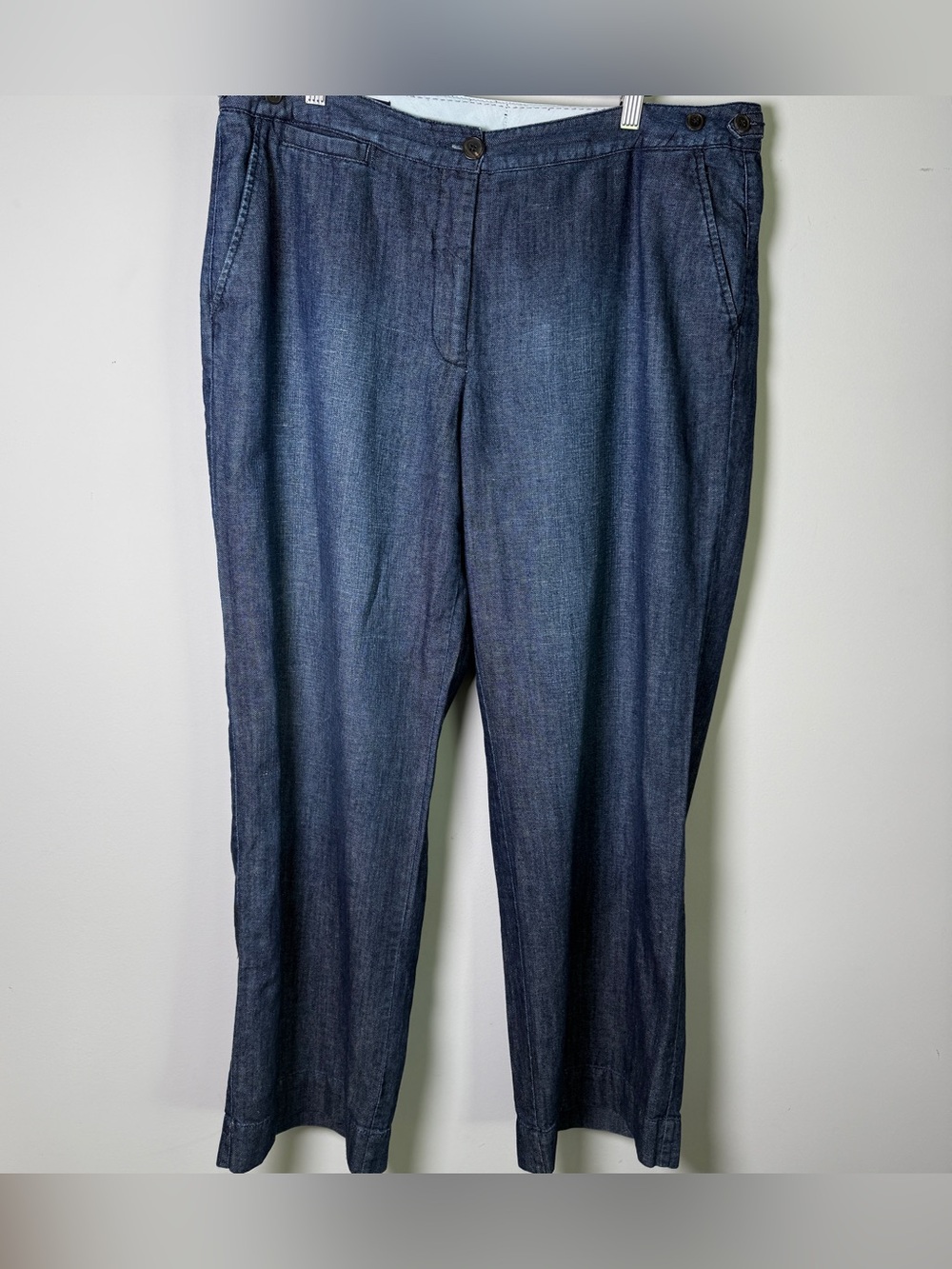 Lands End Cotton Linen Trousers Navy Denim Look Old Money Quiet Luxury 16 - Picture 2 of 12